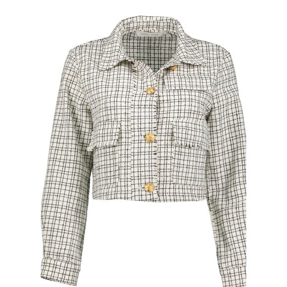 Anthropologie Bishop & Young Parker Tweed Cropped Jacket Windowpane M New - Picture 4 of 14